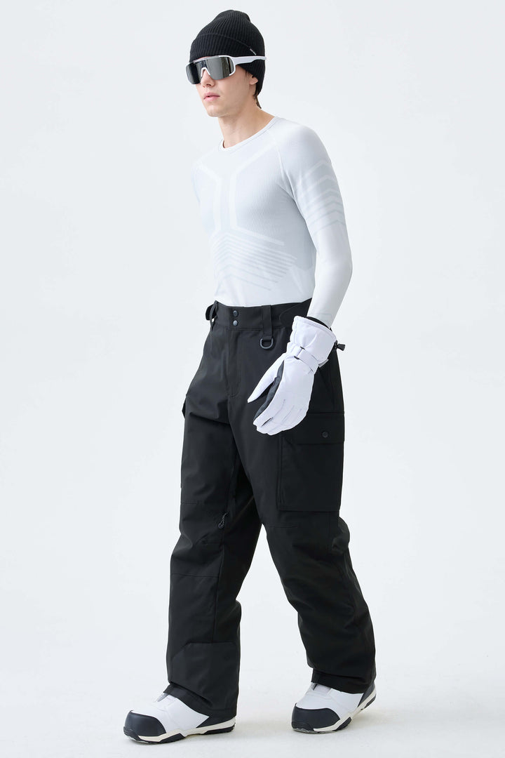 Men's Black High-Back Cargo Snow Pants