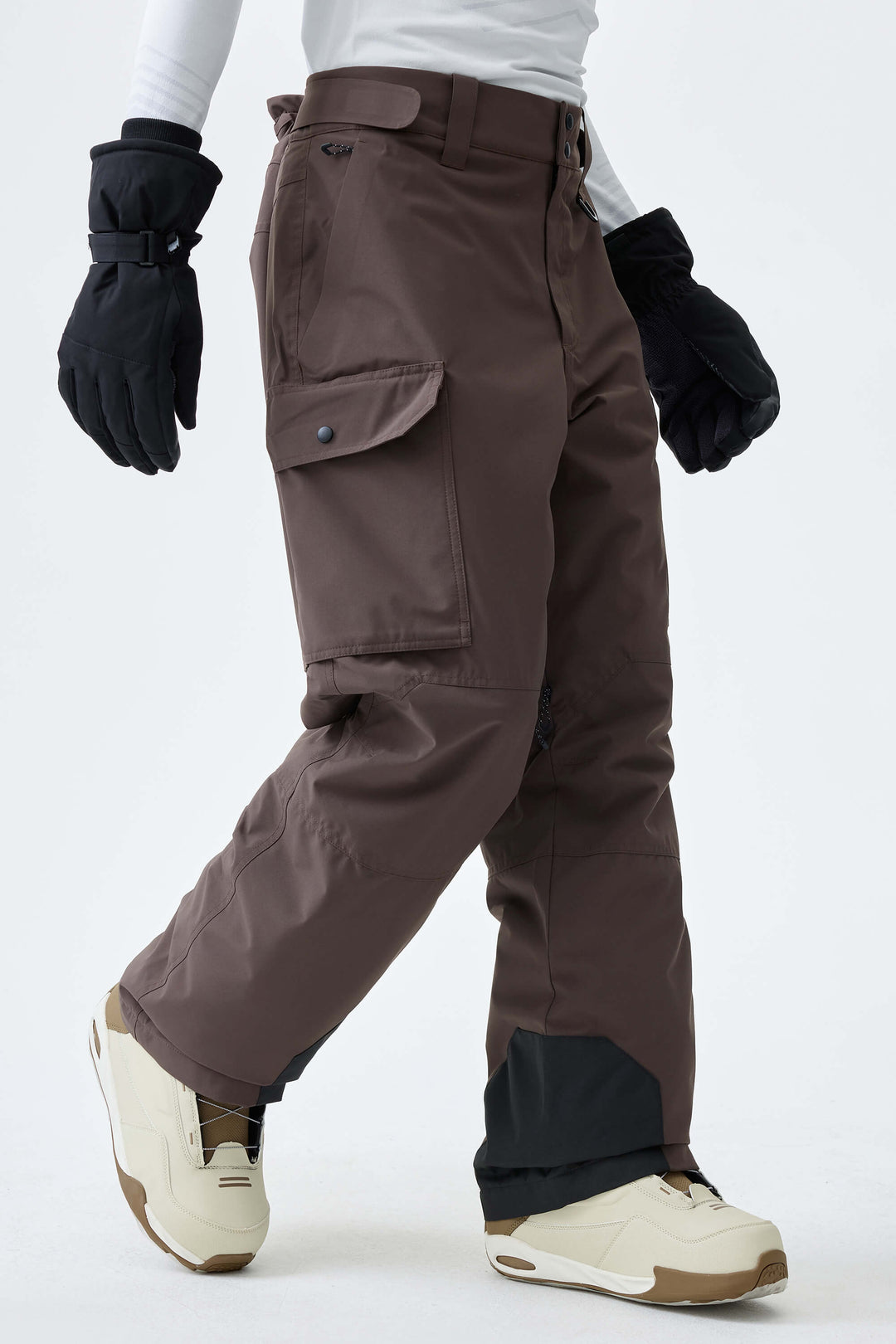 Men's Dark Brown High-Back Cargo Snow Pants