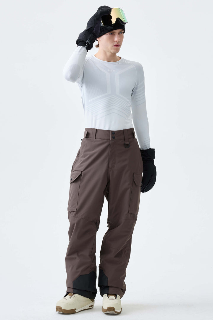 Men's Dark Brown High-Back Cargo Snow Pants