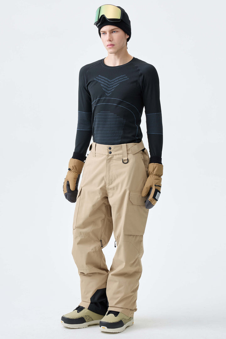 Men's Khaki High-Back Cargo Snow Pants