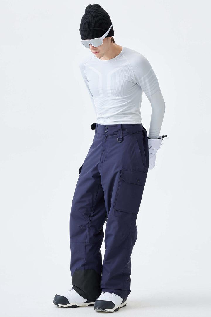 Men's Navy Blue High-Back Cargo Snow Pants