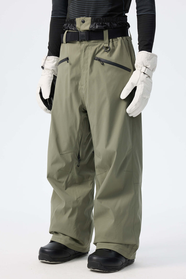 Men's Army Green Utility Belted Baggy Insulated Snow Pants