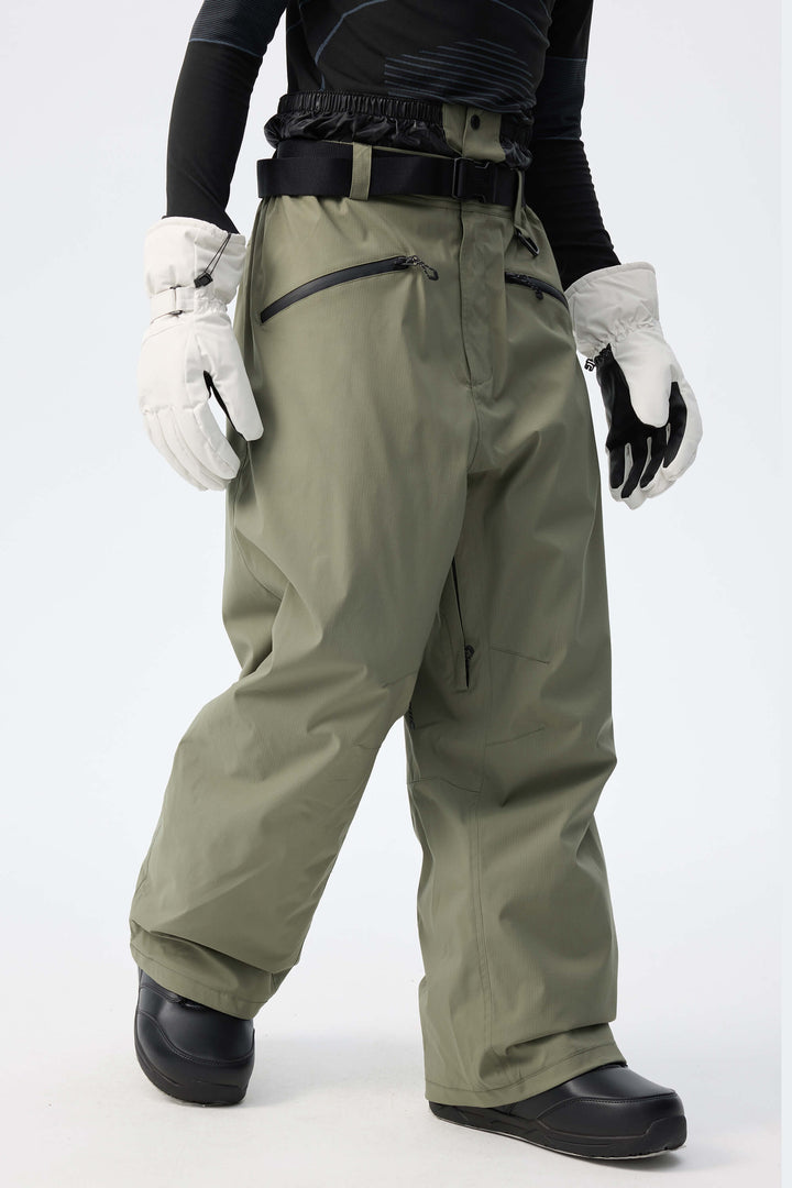 Men's Army Green Utility Belted Baggy Insulated Snow Pants
