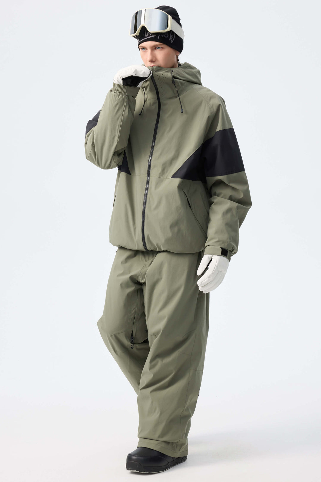 Men's Army Green Utility Belted Baggy Insulated Snow Pants