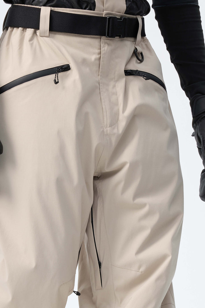 Men's Oat Milk Utility Belted Baggy Insulated Snow Pants