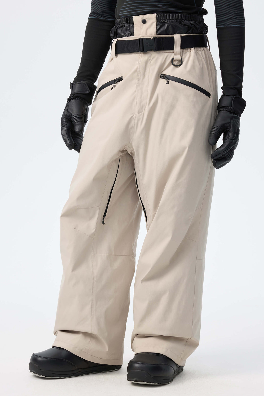 Men's Oat Milk Utility Belted Baggy Insulated Snow Pants