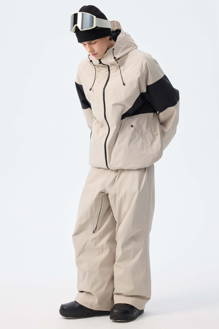 Men's Oat Milk Utility Belted Baggy Insulated Snow Pants