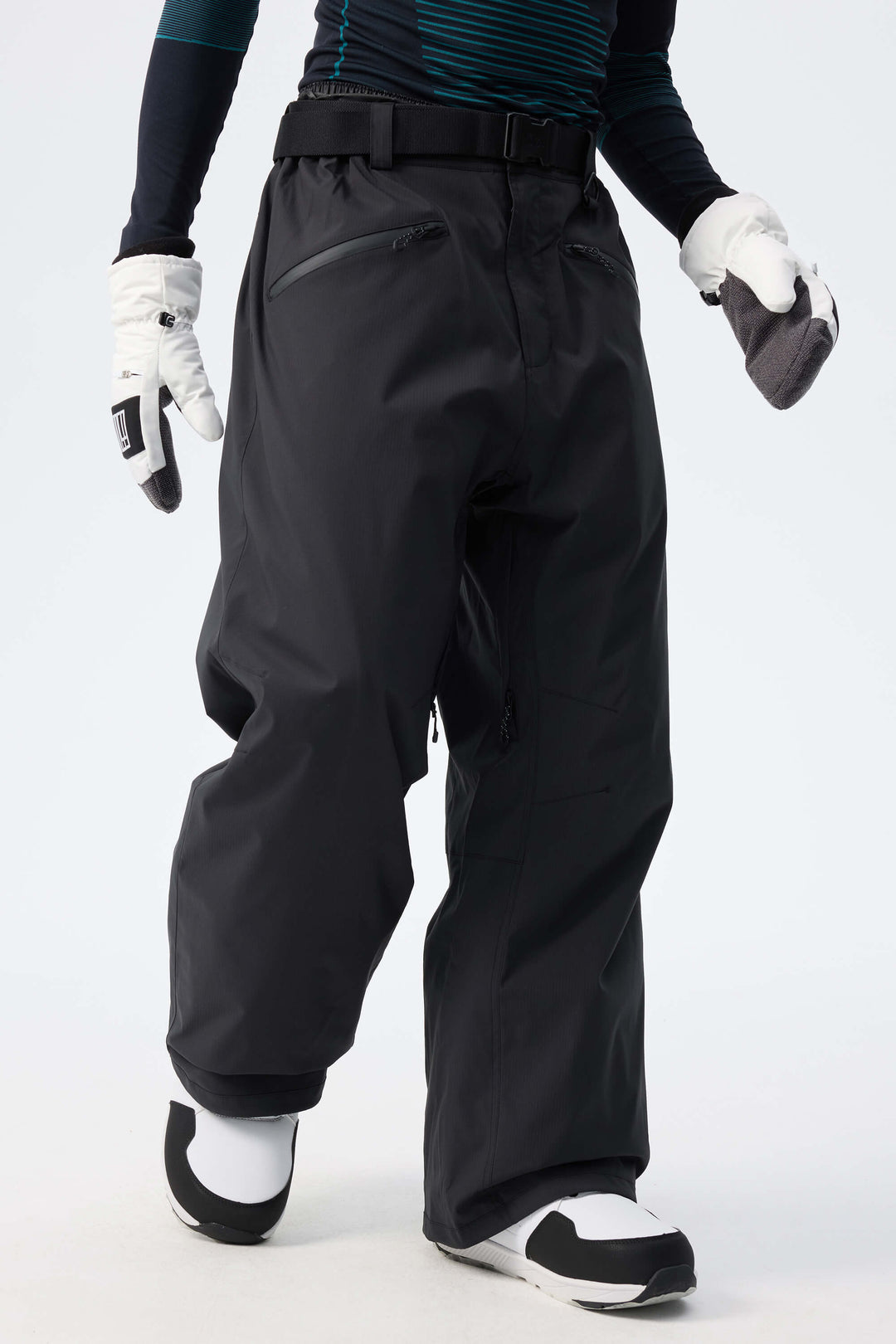 Men's Black Utility Belted Baggy Insulated Snow Pants
