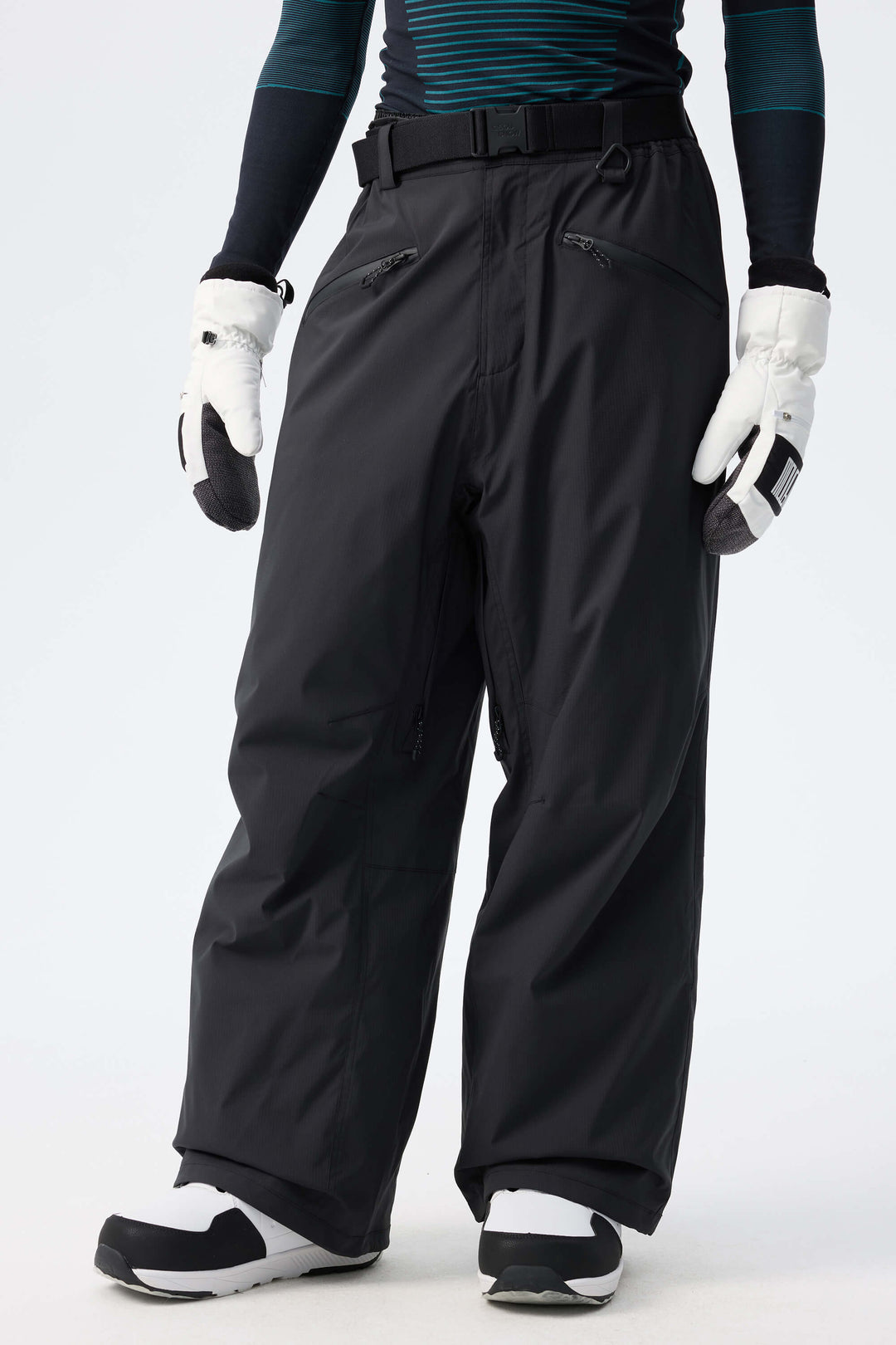 Men's Black Utility Belted Baggy Insulated Snow Pants