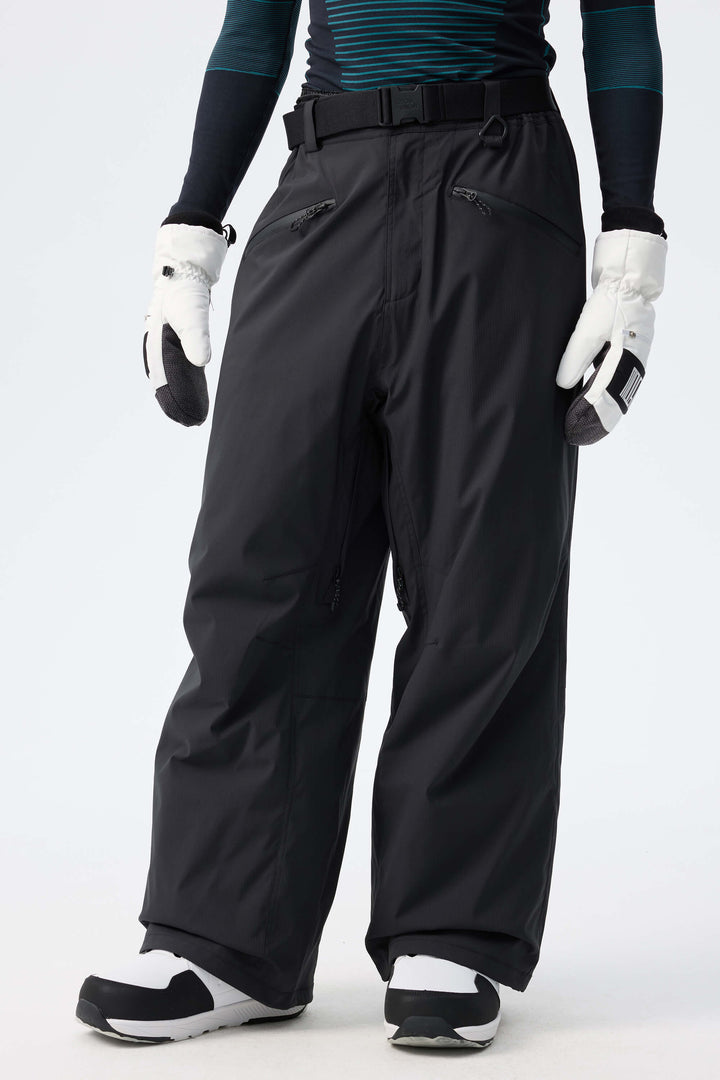Men's Black Utility Belted Baggy Insulated Snow Pants