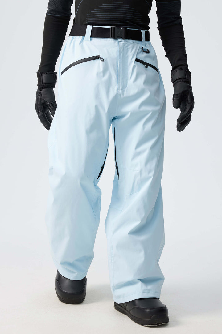 Men's Ice Blue Utility Belted Baggy Insulated Snow Pants