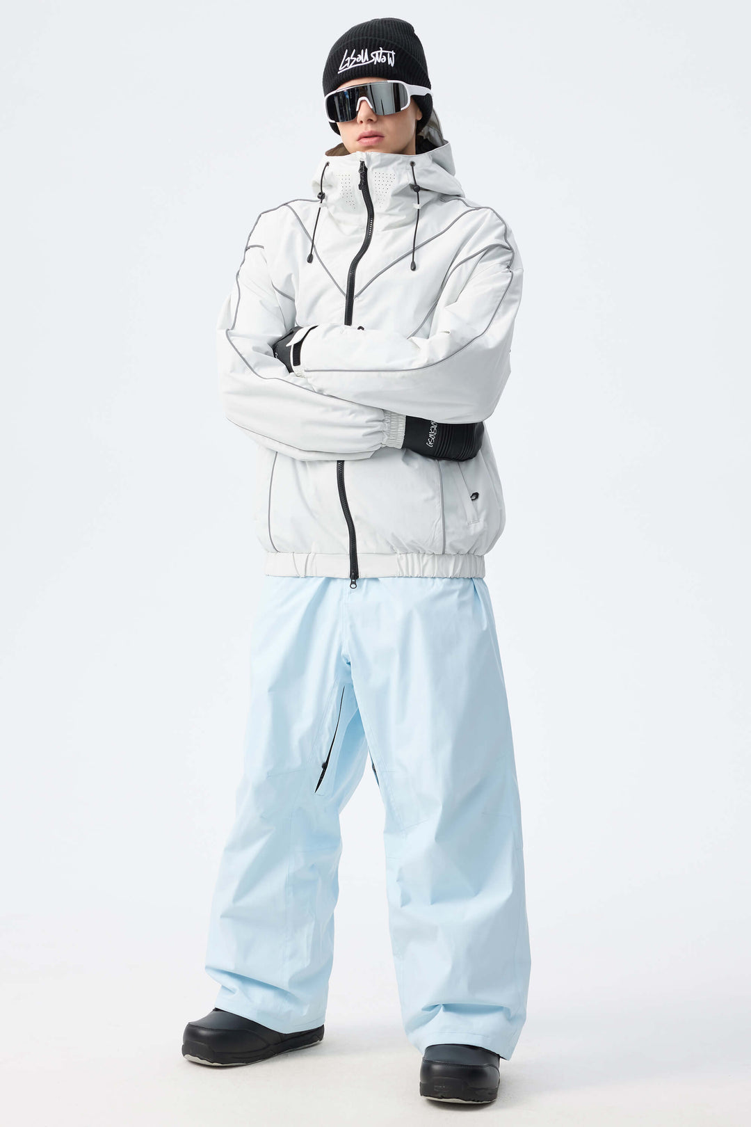 Men's Ice Blue Utility Belted Baggy Insulated Snow Pants