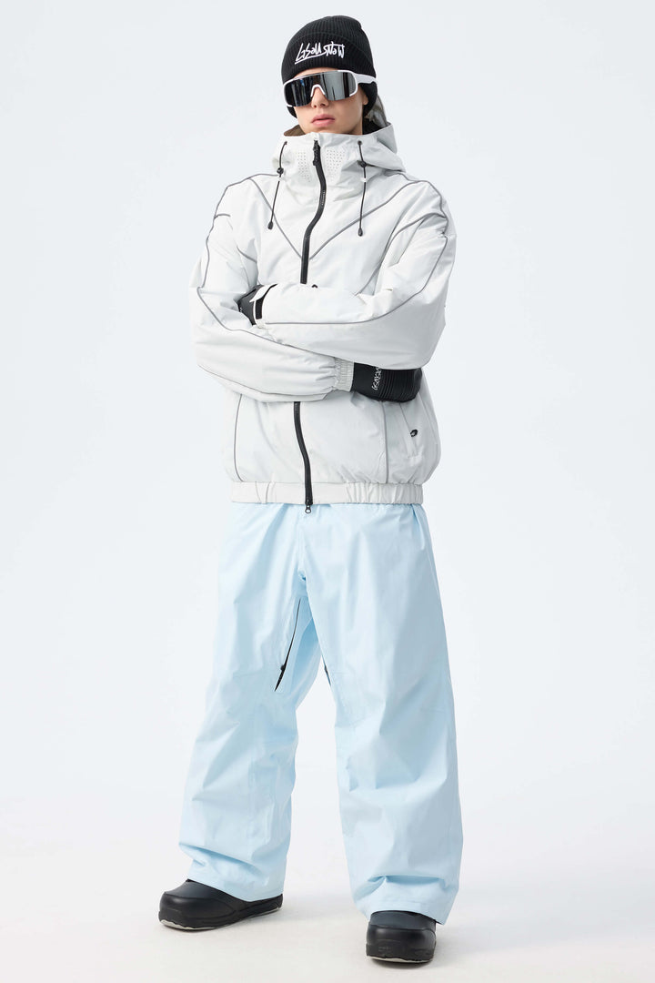 Men's Ice Blue Utility Belted Baggy Insulated Snow Pants