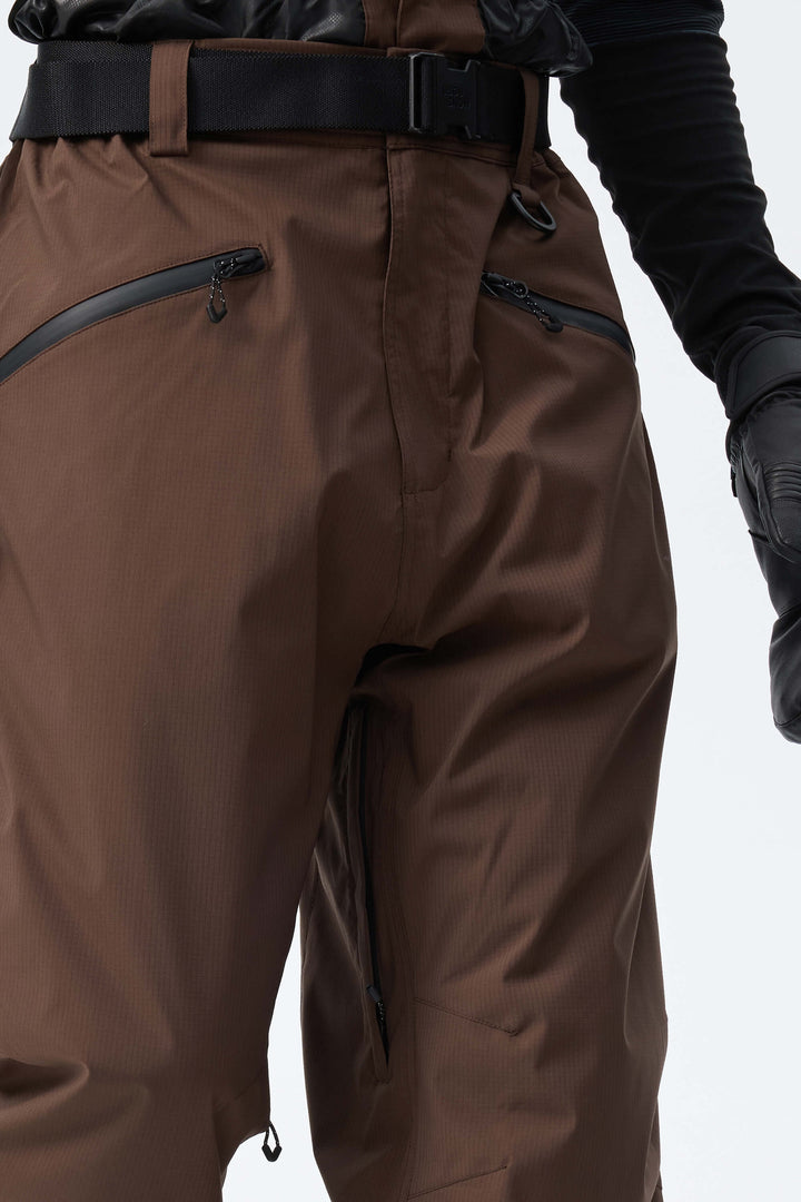 Men's Brown Utility Belted Baggy Insulated Snow Pants