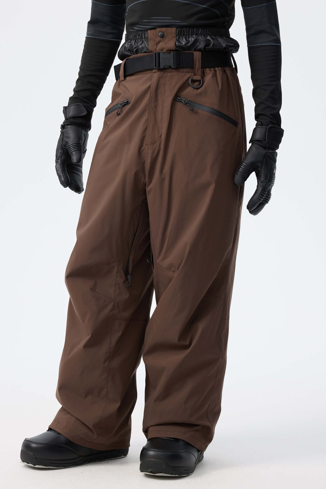 Men's Brown Utility Belted Baggy Insulated Snow Pants
