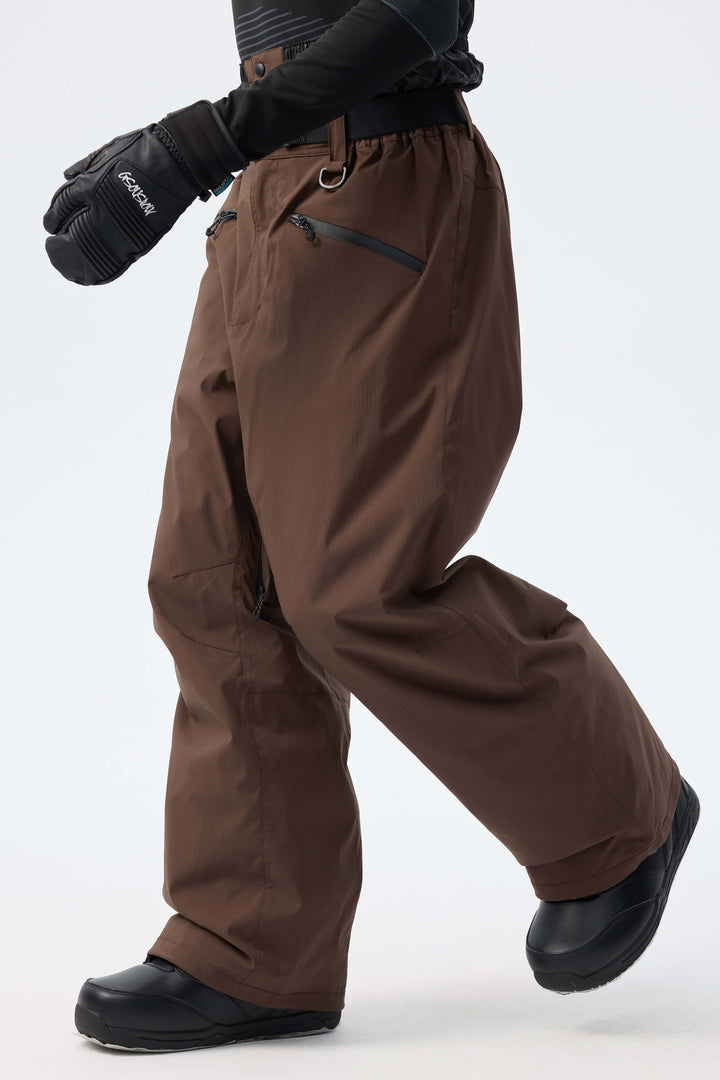 Men's Brown Utility Belted Baggy Insulated Snow Pants