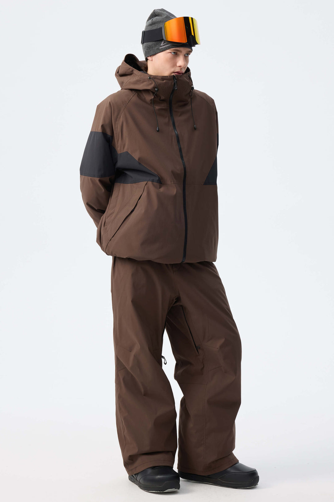 Men's Brown Utility Belted Baggy Insulated Snow Pants