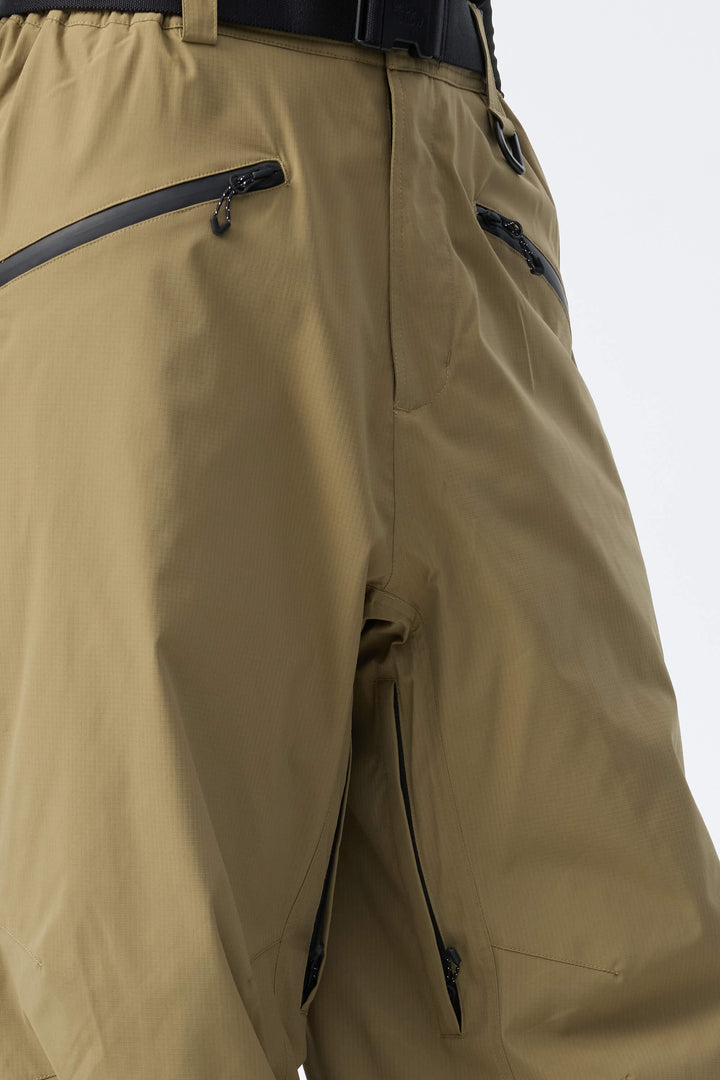 Men's Khaki Utility Belted Baggy Insulated Snow Pants