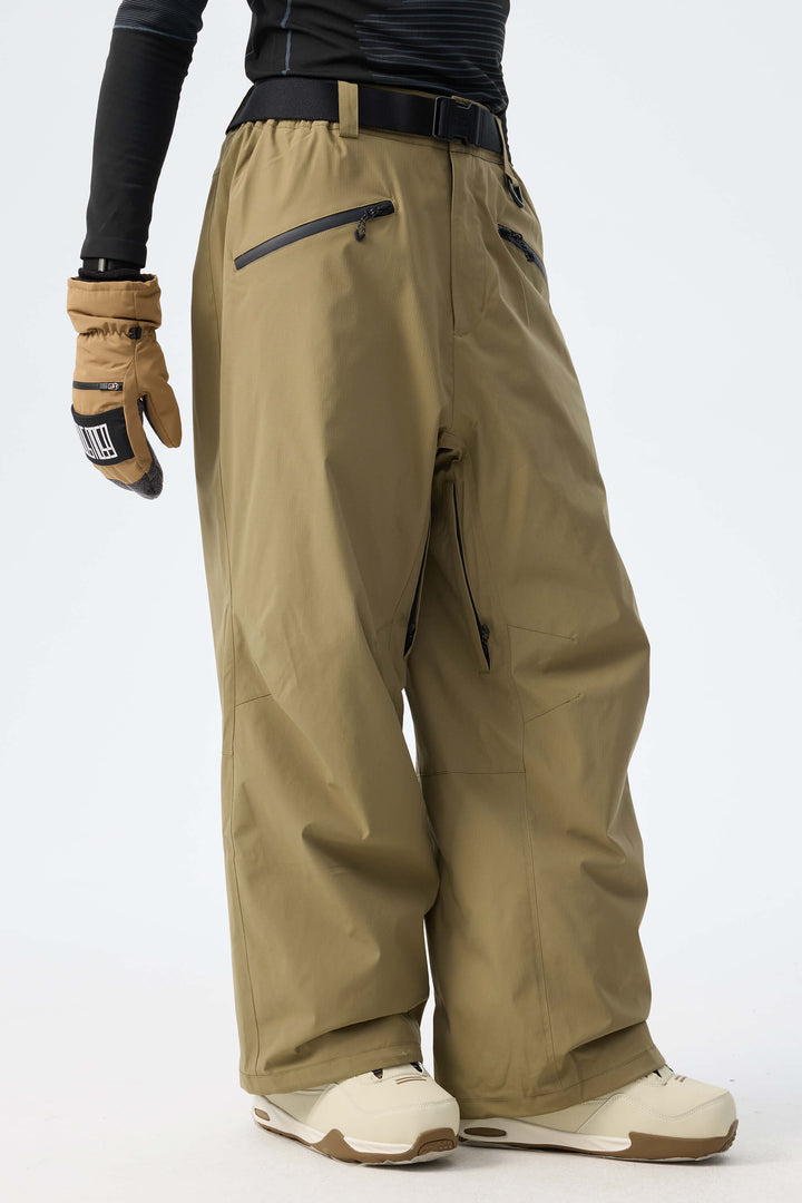 Men's Khaki Utility Belted Baggy Insulated Snow Pants