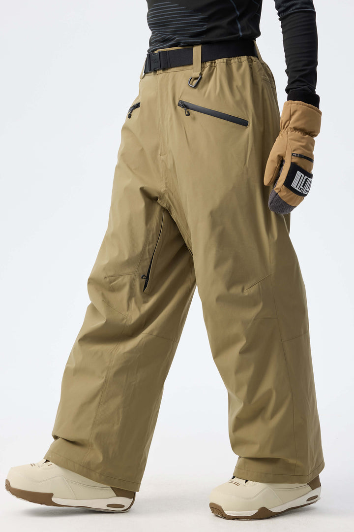 Men's Khaki Utility Belted Baggy Insulated Snow Pants