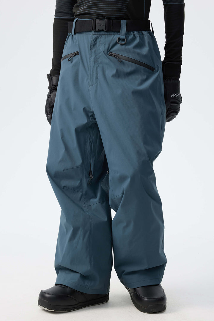 Men's Ice Blue Utility Belted Baggy Insulated Snow Pants