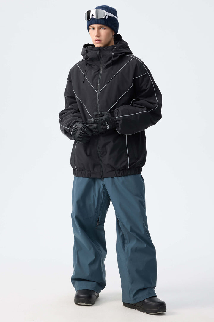 Men's Navy Blue Utility Belted Baggy Insulated Snow Pants
