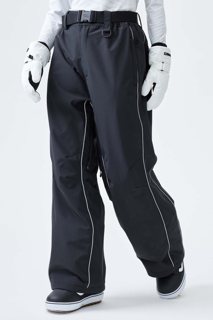 Women's Khaki Reflective Side-Piping Baggy Snow Pants