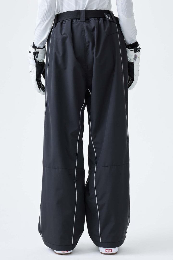 Women's Black Reflective Side-Piping Baggy Snow Pants