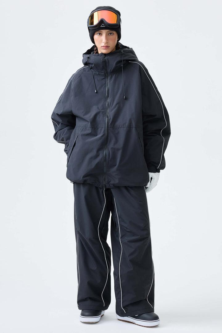 Women's Khaki Reflective Side-Piping Baggy Snow Pants