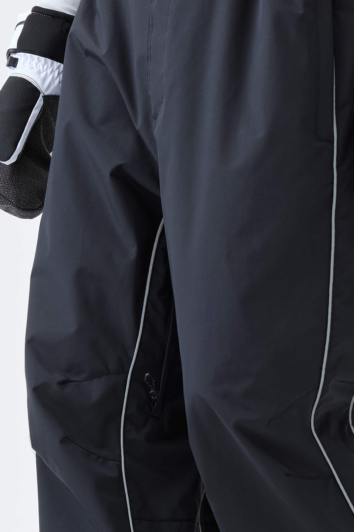 Men's Black Reflective Side-Piping Baggy Snow Pants