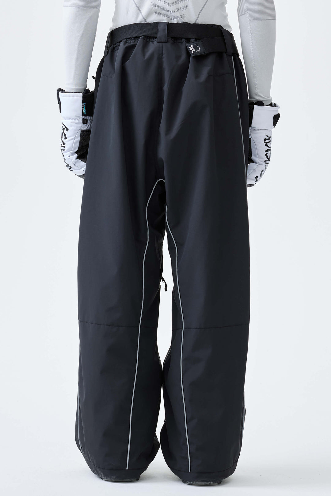 Men's Black Reflective Side-Piping Baggy Snow Pants