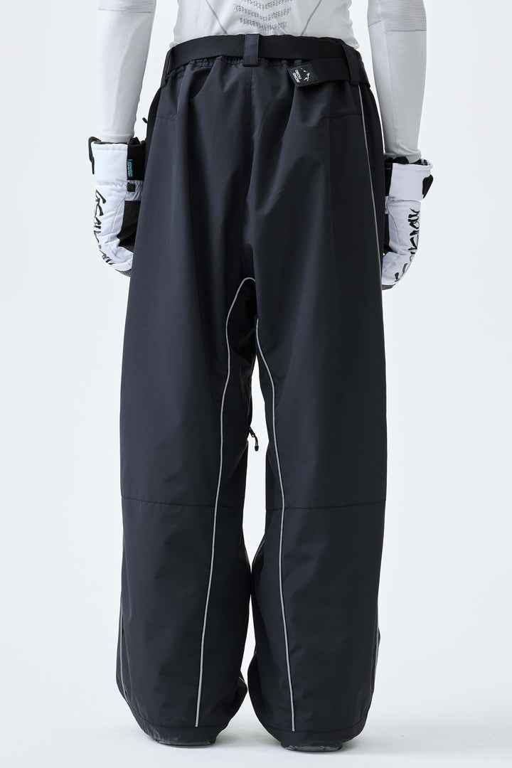 Men's Black Reflective Side-Piping Baggy Snow Pants