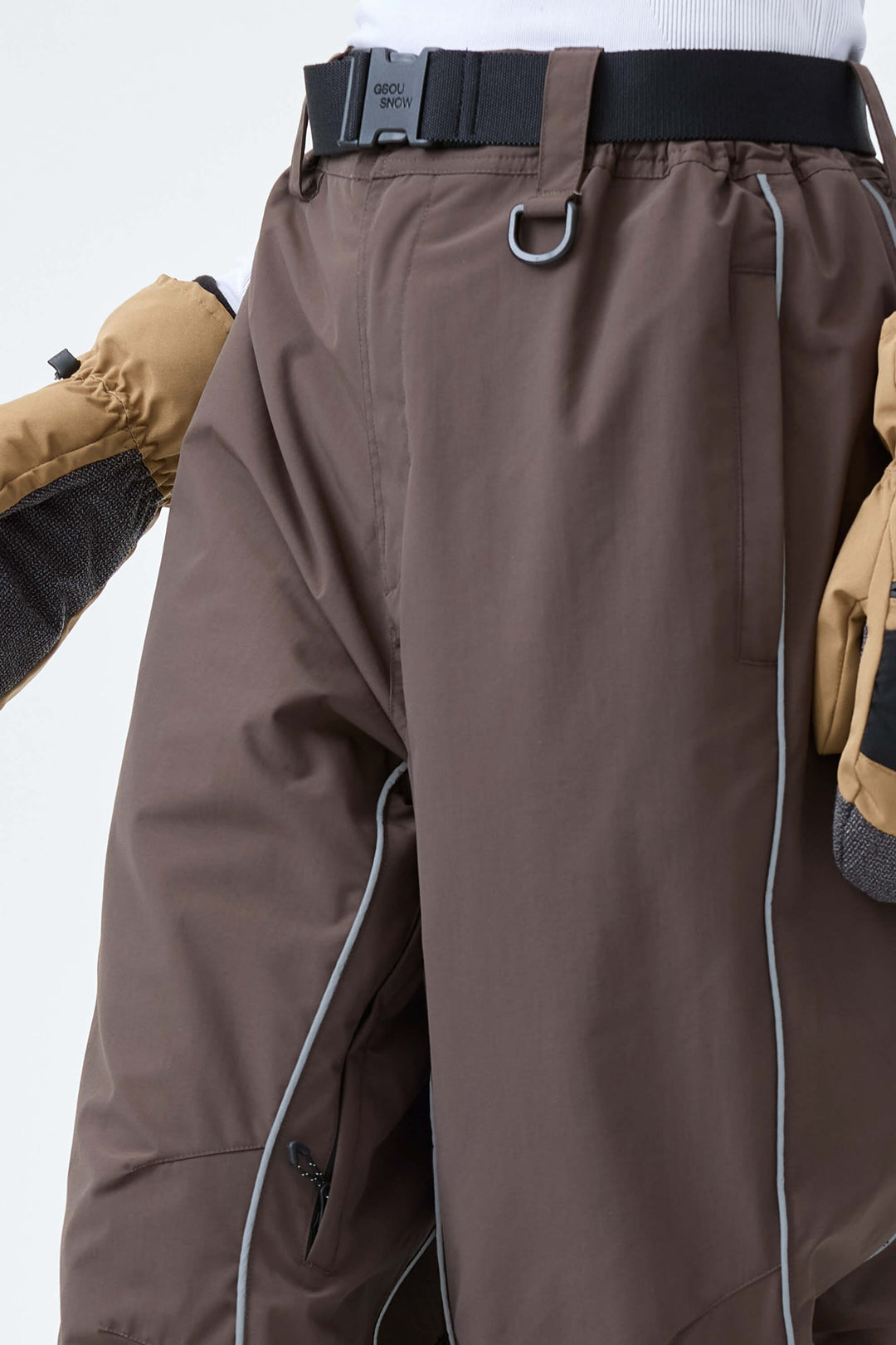 Women's Dark Brown Reflective Side-Piping Baggy Snow Pants