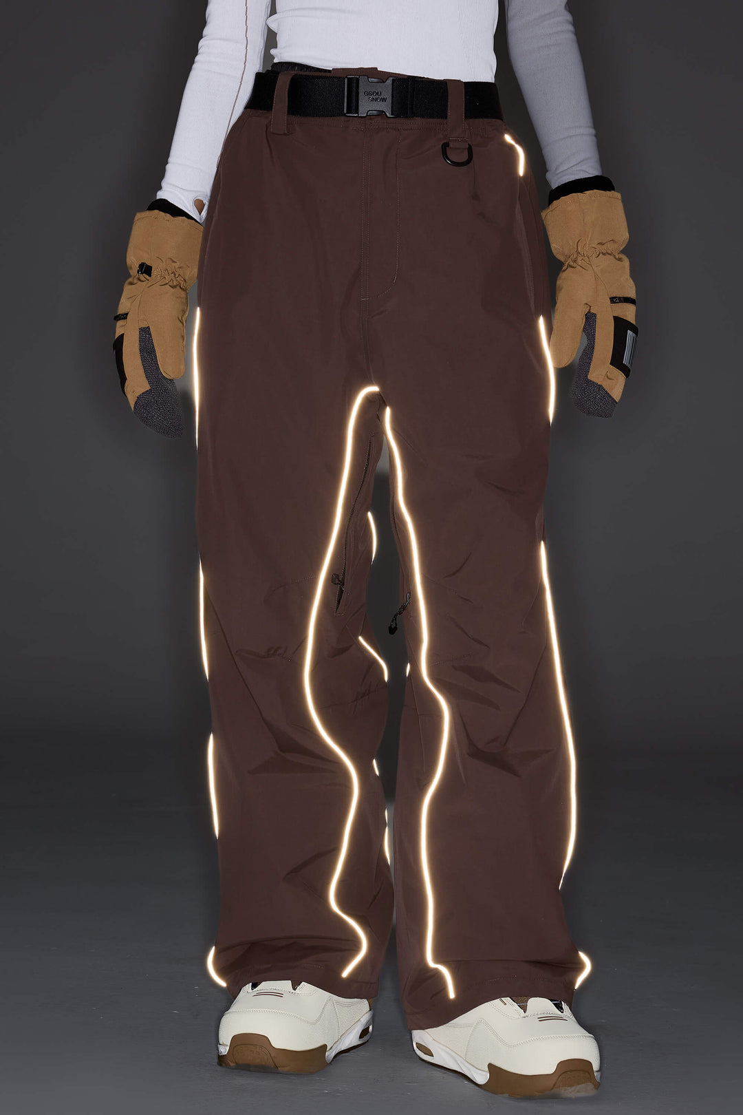 Men's Black Reflective Side-Piping Baggy Snow Pants