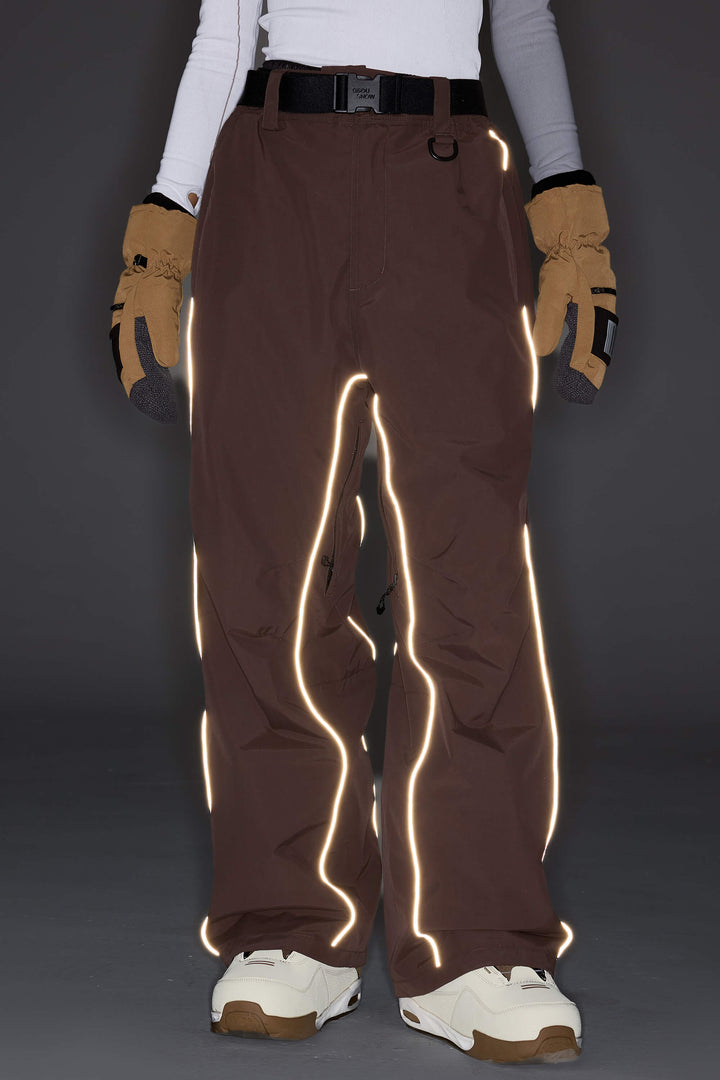 Men's Black Reflective Side-Piping Baggy Snow Pants