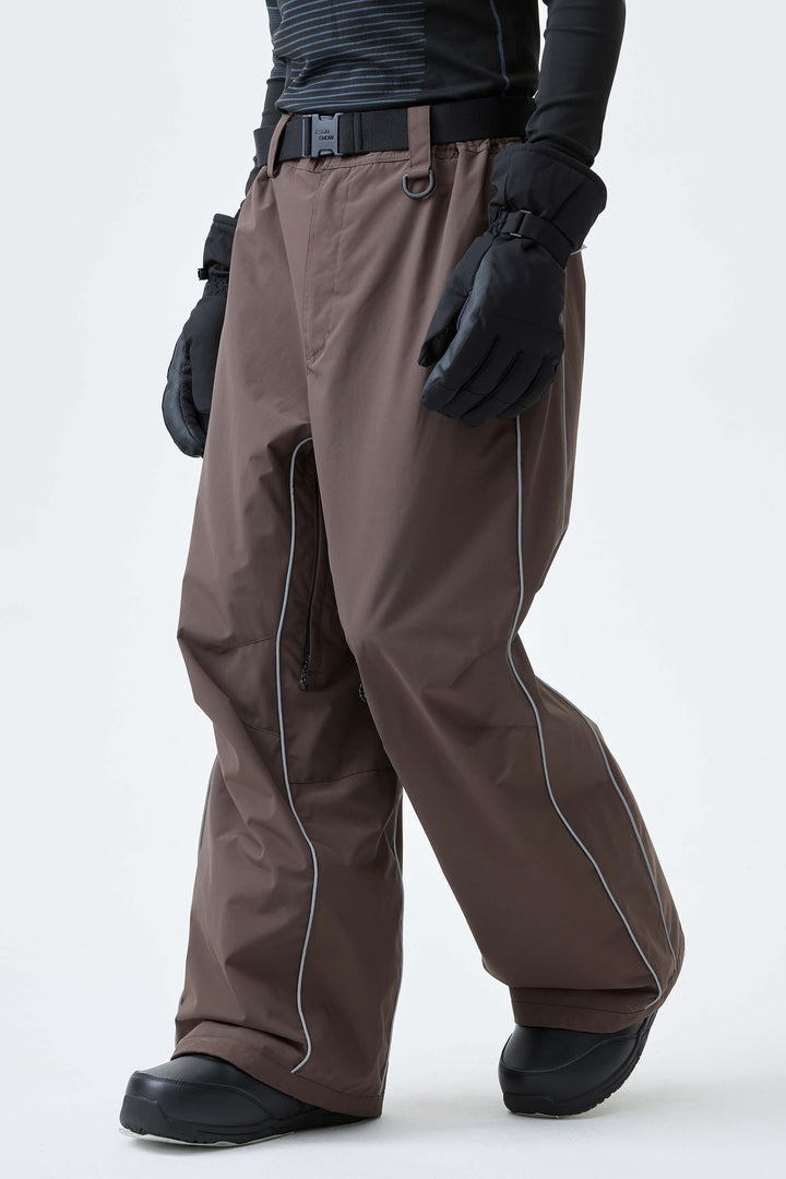Men's Black Reflective Side-Piping Baggy Snow Pants