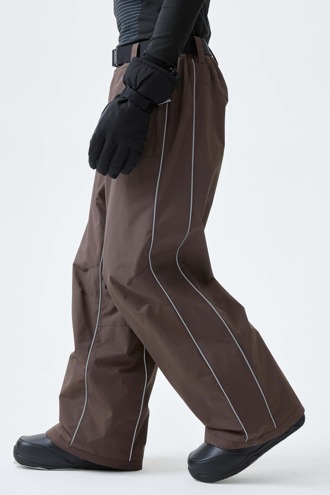 Men's Black Reflective Side-Piping Baggy Snow Pants