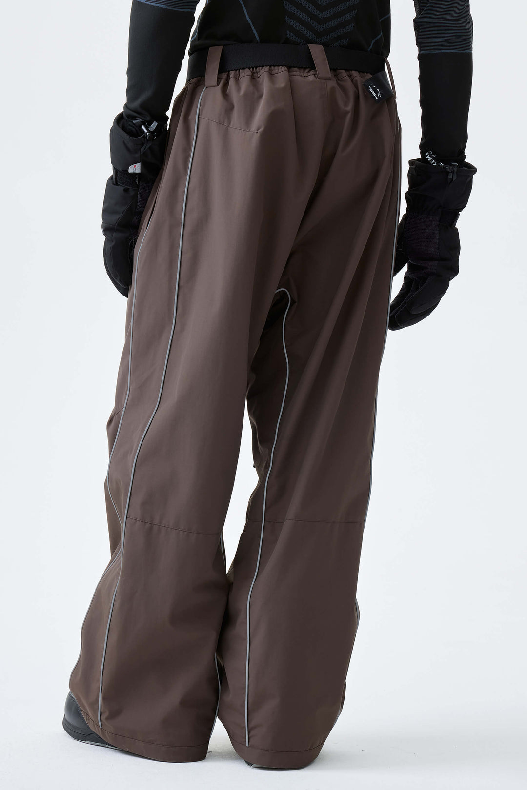Men's Dark Brown Reflective Side-Piping Baggy Snow Pants