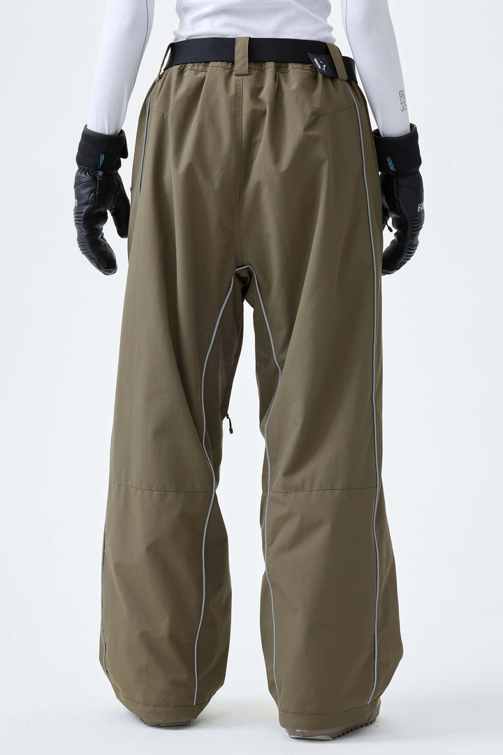 Women's Olive Drab Reflective Side-Piping Baggy Snow Pants
