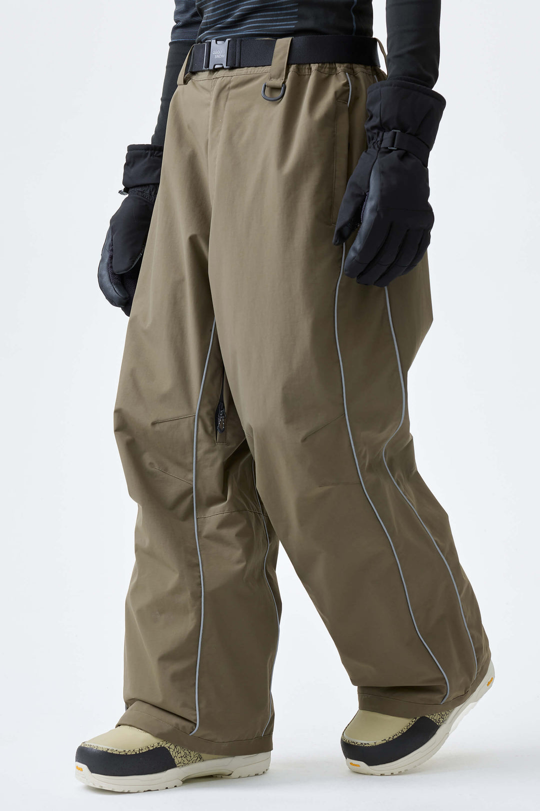 Men's Black Reflective Side-Piping Baggy Snow Pants