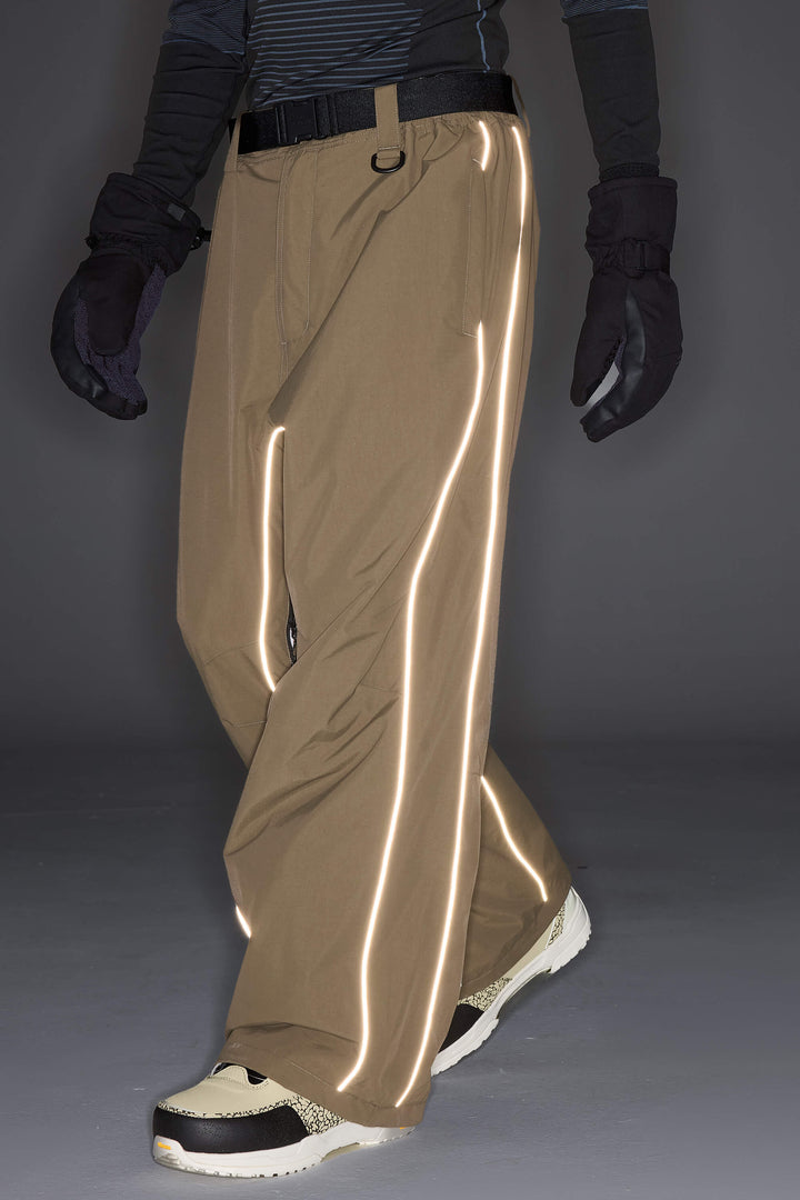 Men's Black Reflective Side-Piping Baggy Snow Pants