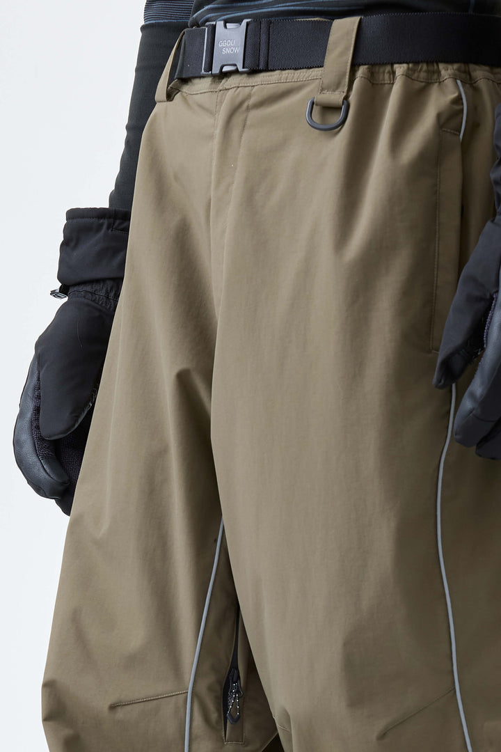 Men's Olive Drab Reflective Side-Piping Baggy Snow Pants