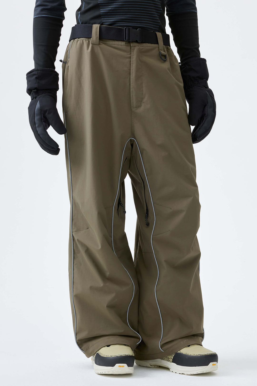 Men's Black Reflective Side-Piping Baggy Snow Pants