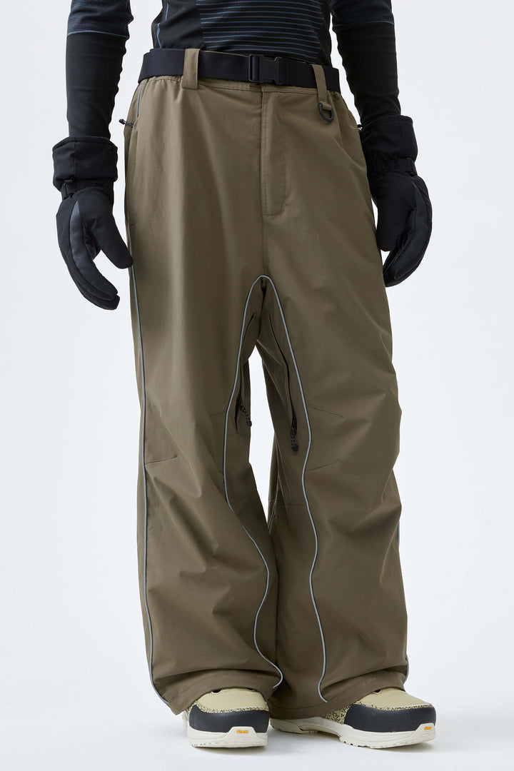 Men's Black Reflective Side-Piping Baggy Snow Pants