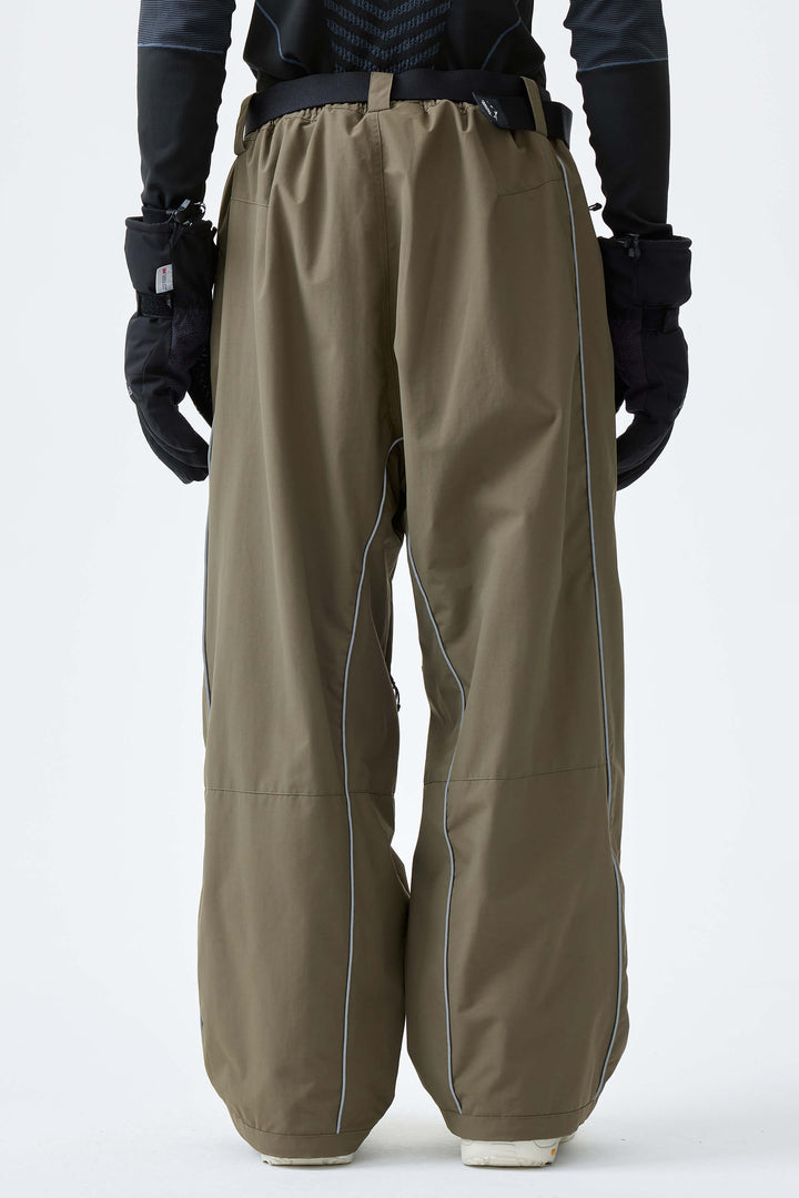 Men's Olive Drab Reflective Side-Piping Baggy Snow Pants