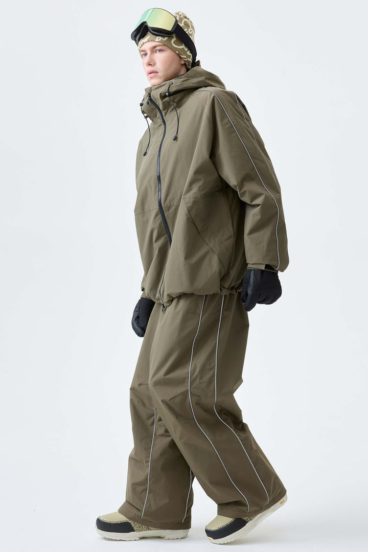 Men's Olive Drab Reflective Side-Piping Baggy Snow Pants