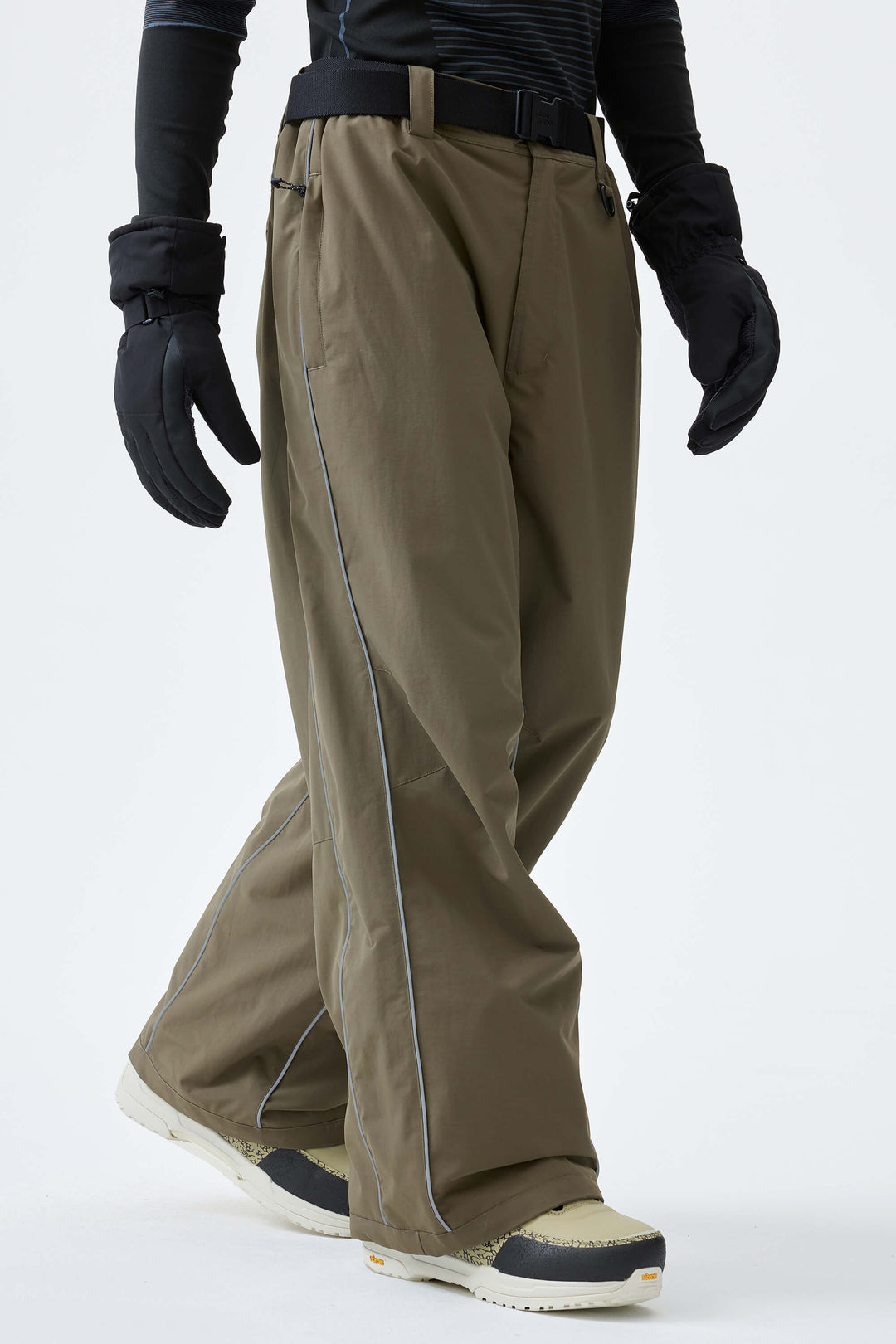Men's Olive Drab Reflective Side-Piping Baggy Snow Pants