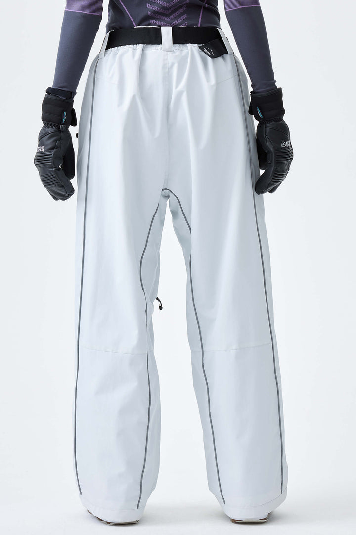 Women's Light Gray Reflective Side-Piping Baggy Snow Pants