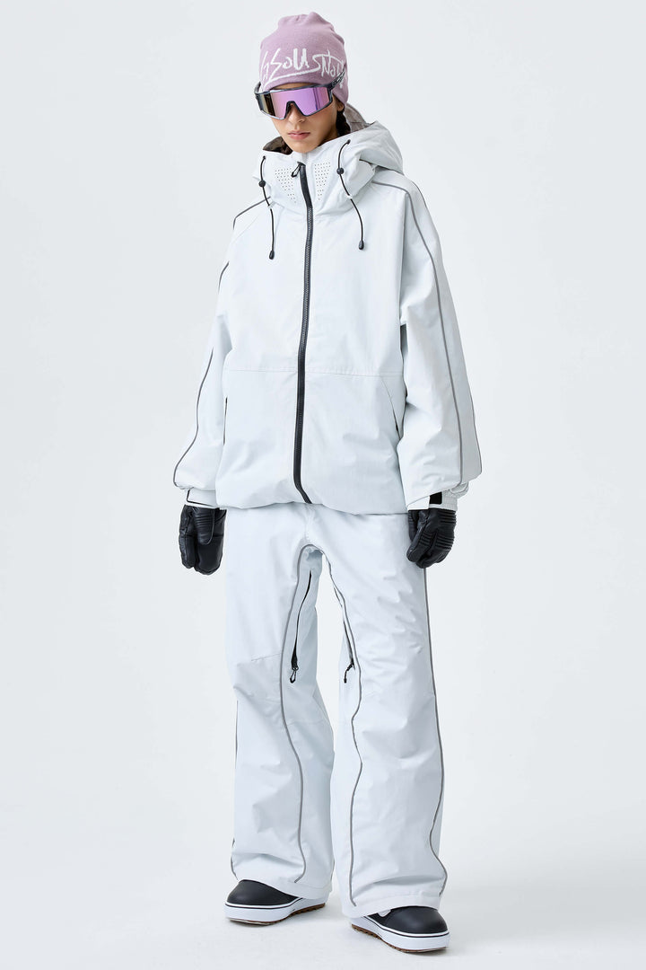 Women's Khaki Reflective Side-Piping Baggy Snow Pants
