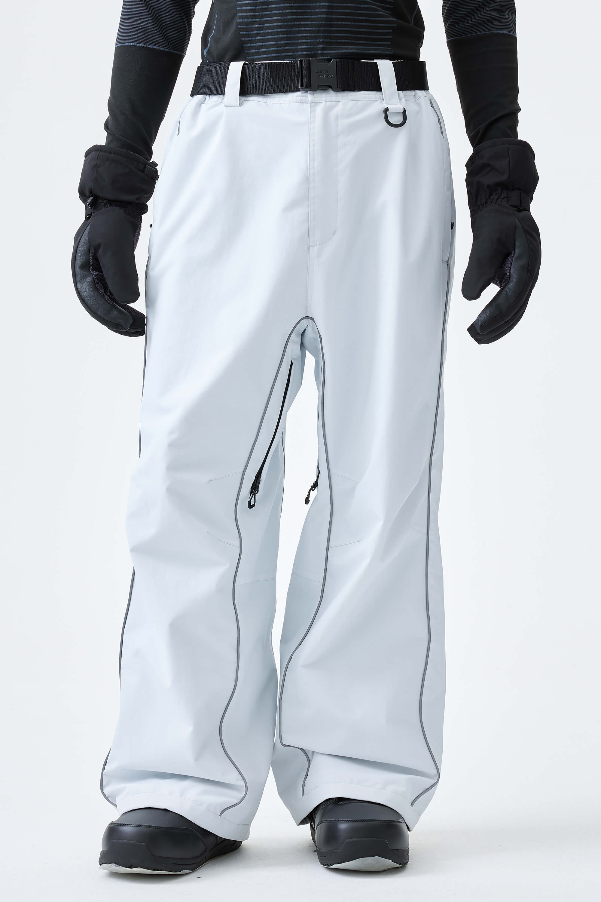 Men's Light Gray Reflective Side-Piping Baggy Snow Pants – GSou Snow